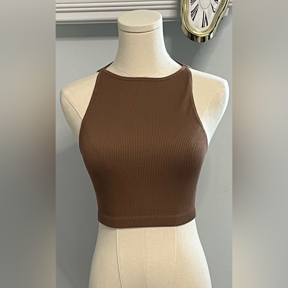 Cotton : On Brown Ribbed Crop Tank Top Size XS/S
